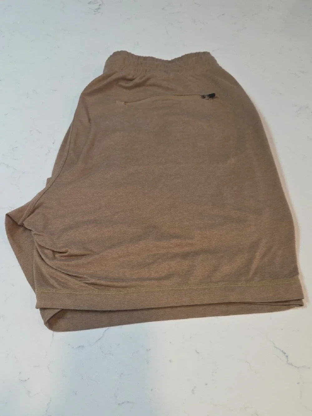Vuori Mens Athletic Drawstring Brown Shorts with Side and Back Zip Pockets